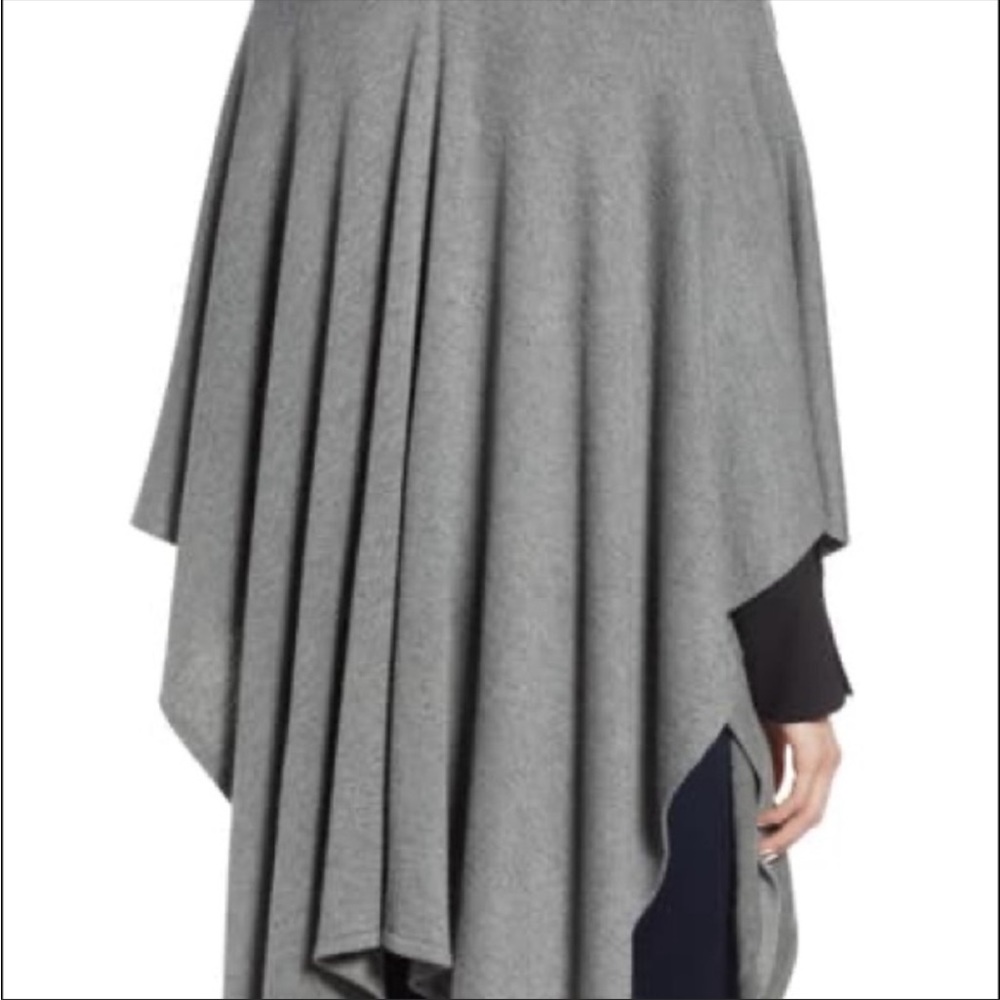 La Fiorentina Genuine Fox Trim Wool Wrap Gray One Size - Picture 3 of 12